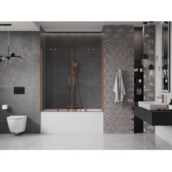 Mexen Velar Duo Kádparaván 2 részes  csúszó 160 x 150 cm,  átlátszó nano, réz csiszolt- 896-160-000-02-65 Kádparaván Fürdökád Mexen
