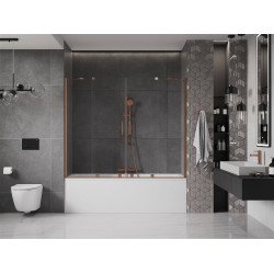 Mexen Velar Duo Kádparaván 2 részes  csúszó 200 x 150 cm,  átlátszó nano, réz csiszolt- 896-200-000-02-65 Kádparaván Fürdökád Mexen