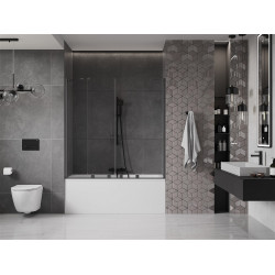 Mexen Velar Duo Kádparaván 2 részes  csúszó 150 x 150 cm,  átlátszó nano, fekete - 896-150-000-02-70 Kádparaván Fürdökád Mexen