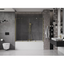 Mexen Velar Duo Kádparaván 2 részes  csúszó 190 x 150 cm,  átlátszó nano, arany - 896-190-000-02-50 Kádparaván Fürdökád Mexen