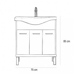 Nerva 75 cm-es butorhoz alsószekrény, mosdóval, Rauna szil Mosdószekrény