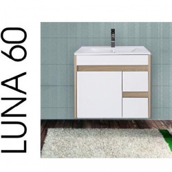 Luna 60 alsó fürdöszoba butor mosdóval, Sonoma tölgy-Fehér Mosdószekrény Mosdószekrény Luxury