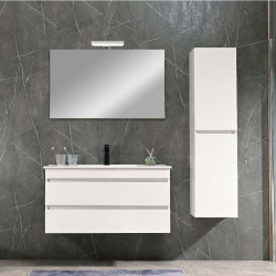 Cube Fürdöszobabútor 100 cm kerámia mosdóval (2 fiókos) tükörrel 60x100 cm magasfényü festett fehér Komplett fürdöszoba butor