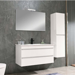 Cube Fürdöszobabútor 100 cm kerámia mosdóval (2 fiókos) tükörrel 60x100 cm magasfényü festett fehér Komplett fürdöszoba butor Komplett fürdöszoba butor Luxury
