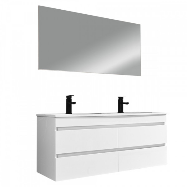 Cube Fürdöszobabútor 120 cm kerámia mosdóval tükörrel 60x120 cm magasfényü festett fehér Komplett fürdöszoba butor