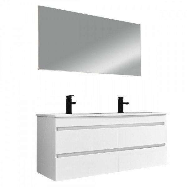 Cube Fürdöszobabútor 120 cm kerámia mosdóval tükörrel 60x120 cm magasfényü festett fehér Komplett fürdöszoba butor