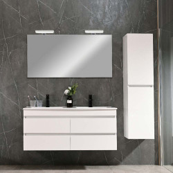 Cube Fürdöszobabútor 120 cm kerámia mosdóval tükörrel 60x120 cm magasfényü festett fehér Komplett fürdöszoba butor