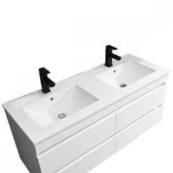 Cube Fürdöszobabútor 120 cm kerámia mosdóval tükörrel 60x120 cm magasfényü festett fehér Komplett fürdöszoba butor