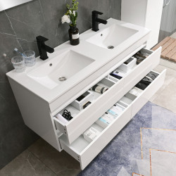 Cube Fürdöszobabútor 120 cm kerámia mosdóval tükörrel 60x120 cm magasfényü festett fehér Komplett fürdöszoba butor