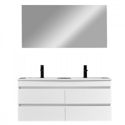 Cube Fürdöszobabútor 120 cm kerámia mosdóval tükörrel 60x120 cm magasfényü festett fehér Komplett fürdöszoba butor
