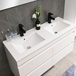 Cube Fürdöszobabútor 120 cm kerámia mosdóval tükörrel 60x120 cm magasfényü festett fehér Komplett fürdöszoba butor