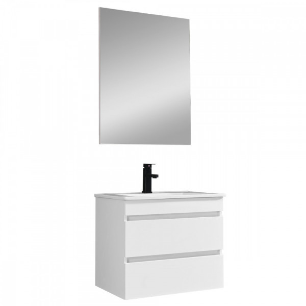 Cube Fürdöszobabútor 60 cm kerámia mosdóval (2 fiókos) tükörrel 60x80 cm magasfényü festett fehér Komplett fürdöszoba butor