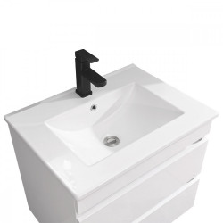Cube Fürdöszobabútor 60 cm kerámia mosdóval (2 fiókos) tükörrel 60x80 cm magasfényü festett fehér Komplett fürdöszoba butor