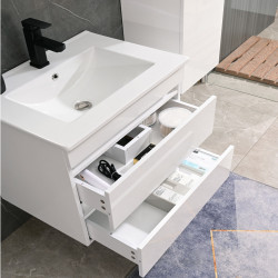 Cube Fürdöszobabútor 60 cm kerámia mosdóval (2 fiókos) tükörrel 60x80 cm magasfényü festett fehér Komplett fürdöszoba butor