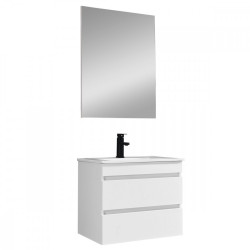Cube Fürdöszobabútor 60 cm kerámia mosdóval (2 fiókos) tükörrel 60x80 cm magasfényü festett fehér Komplett fürdöszoba butor Komplett fürdöszoba butor Luxury