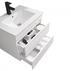 Cube Fürdöszobabútor 60 cm kerámia mosdóval (2 fiókos) tükörrel 60x80 cm magasfényü festett fehér Komplett fürdöszoba butor