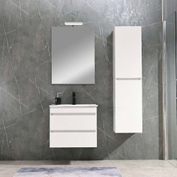 Cube Fürdöszobabútor 60 cm kerámia mosdóval (2 fiókos) tükörrel 60x80 cm magasfényü festett fehér Komplett fürdöszoba butor