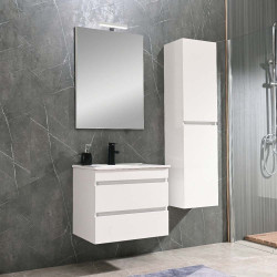 Cube Fürdöszobabútor 60 cm kerámia mosdóval (2 fiókos) tükörrel 60x80 cm magasfényü festett fehér Komplett fürdöszoba butor Komplett fürdöszoba butor Luxury