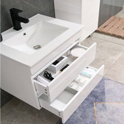 Cube Fürdöszobabútor 60 cm kerámia mosdóval (2 fiókos) tükörrel 60x80 cm magasfényü festett fehér Komplett fürdöszoba butor