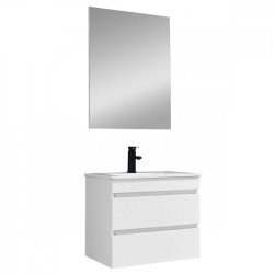 Cube Fürdöszobabútor 60 cm kerámia mosdóval (2 fiókos) tükörrel 60x80 cm magasfényü festett fehér Komplett fürdöszoba butor Komplett fürdöszoba butor Luxury