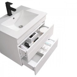 Cube Fürdöszobabútor 60 cm kerámia mosdóval (2 fiókos) tükörrel 60x80 cm magasfényü festett fehér Komplett fürdöszoba butor
