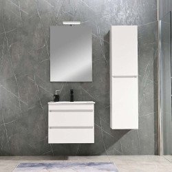 Cube Fürdöszobabútor 60 cm kerámia mosdóval (2 fiókos) tükörrel 60x80 cm magasfényü festett fehér Komplett fürdöszoba butor