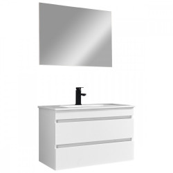 Cube Fürdöszobabútor 80 cm kerámia mosdóval (2 fiókos) tükörrel 60x80 cm magasfényü festett fehér Komplett fürdöszoba butor Komplett fürdöszoba butor Luxury
