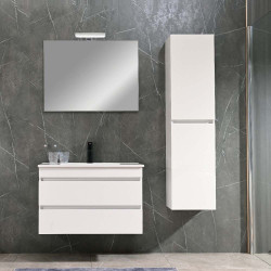 Cube Fürdöszobabútor 80 cm kerámia mosdóval (2 fiókos) tükörrel 60x80 cm magasfényü festett fehér Komplett fürdöszoba butor