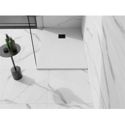 Mexen Stone+   SMC zuhanytálca 80 x 70 cm, fehér ,  takaró fekete - 44107080-B Kompozit zuhanytálca Kompozit zuhanytálca