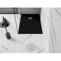 Mexen Stone+   SMC zuhanytálca 80 x 70 cm,  fekete ,  takaró arany - 44707080-G Kompozit zuhanytálca Kompozit zuhanytálca