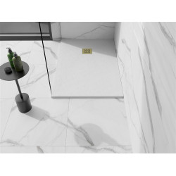 Mexen Stone+   SMC zuhanytálca 90 x 70 cm, fehér ,  takaró arany - 44107090-G Kompozit zuhanytálca Kompozit zuhanytálca