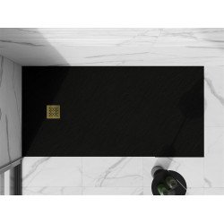 Mexen Stone+   SMC zuhanytálca 160 x 90 cm,  fekete ,  takaró arany - 44709016-G Kompozit zuhanytálca Kompozit zuhanytálca