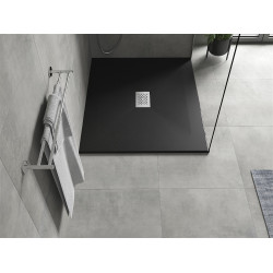 Mexen Hugo   SMC zuhanytálca  120 x 100 cm,  fekete ,  takaró inox - 42701012-X Kompozit zuhanytálca Kompozit zuhanytálca