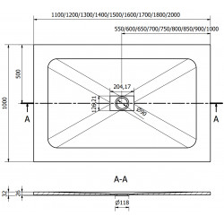 Mexen Hugo   SMC zuhanytálca  120 x 100 cm,  fekete ,  takaró inox - 42701012-X Kompozit zuhanytálca Kompozit zuhanytálca