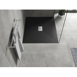 Mexen Hugo   SMC zuhanytálca  120 x 100 cm,  fekete ,  takaró inox - 42701012-X Kompozit zuhanytálca Kompozit zuhanytálca