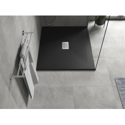 Mexen Hugo   SMC zuhanytálca  130 x 100 cm,  fekete ,  takaró inox - 42701013-X Kompozit zuhanytálca Kompozit zuhanytálca