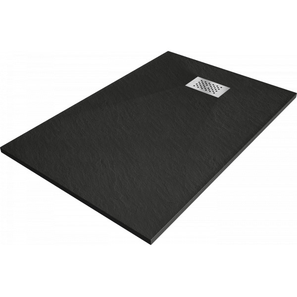 Mexen Hugo   SMC zuhanytálca  80 x 70 cm,  fekete ,  takaró inox - 42707080-X Kompozit zuhanytálca Kompozit zuhanytálca
