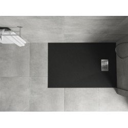 Mexen Hugo   SMC zuhanytálca  80 x 70 cm,  fekete ,  takaró inox - 42707080-X Kompozit zuhanytálca Kompozit zuhanytálca
