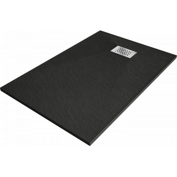 Mexen Hugo   SMC zuhanytálca  90 x 70 cm,  fekete ,  takaró inox - 42707090-X Kompozit zuhanytálca Kompozit zuhanytálca