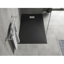Mexen Hugo   SMC zuhanytálca  150 x 80 cm,  fekete ,  takaró inox - 42708015-X Kompozit zuhanytálca Kompozit zuhanytálca