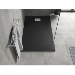 Mexen Hugo   SMC zuhanytálca  150 x 80 cm,  fekete ,  takaró inox - 42708015-X Kompozit zuhanytálca Kompozit zuhanytálca
