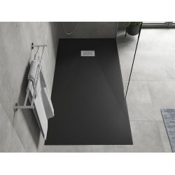 Mexen Hugo   SMC zuhanytálca  170 x 80 cm,  fekete ,  takaró inox - 42708017-X Kompozit zuhanytálca Kompozit zuhanytálca