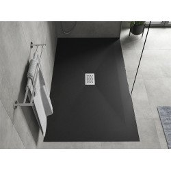 Mexen Hugo   SMC zuhanytálca  160 x 100 cm,  fekete ,  takaró inox - 42701016-X Kompozit zuhanytálca Kompozit zuhanytálca
