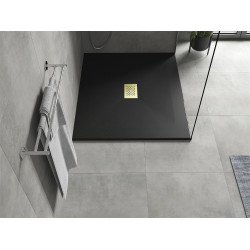 Mexen Hugo   SMC zuhanytálca  130 x 100 cm,  fekete ,  takaró arany - 42701013-G Kompozit zuhanytálca Kompozit zuhanytálca
