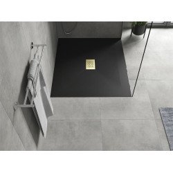 Mexen Hugo   SMC zuhanytálca  130 x 100 cm,  fekete ,  takaró arany - 42701013-G Kompozit zuhanytálca Kompozit zuhanytálca