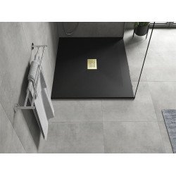 Mexen Hugo   SMC zuhanytálca  140 x 100 cm,  fekete ,  takaró arany - 42701014-G Kompozit zuhanytálca Kompozit zuhanytálca