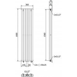 Mexen Dallas  Art  decor radiátor 1600 x 360 mm, 1039 W, antracit - W214-1600-360-00-66 Dekor radiátor