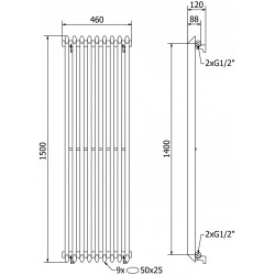 Mexen Atlanta  Art  decor radiátor 1500 x 460 mm, 894 W, fehér - W211-1500-460-00-20 Dekor radiátor