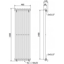 Mexen Atlanta  Art  decor radiátor 1500 x 460 mm, 894 W, fekete - W211-1500-460-00-70 Dekor radiátor