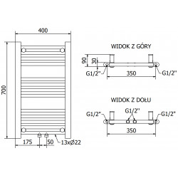 Mexen Mars Fürdöszobai radiátor 700 x 400 mm, 238 W, fehér - W110-0700-400-00-20 Törölközö száritó radiátor Törölközö száritó radiátor Fürdöszobai radiátor